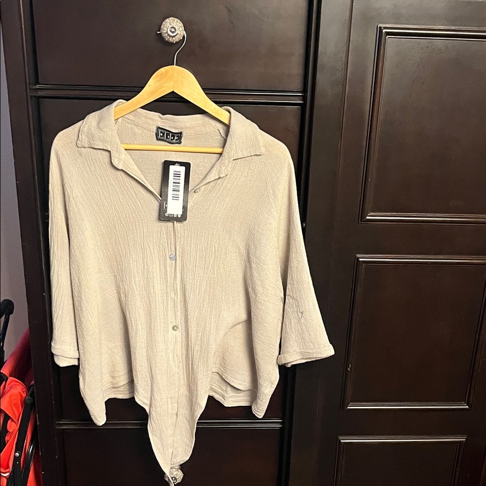 Women's Beige Button Down Shirt